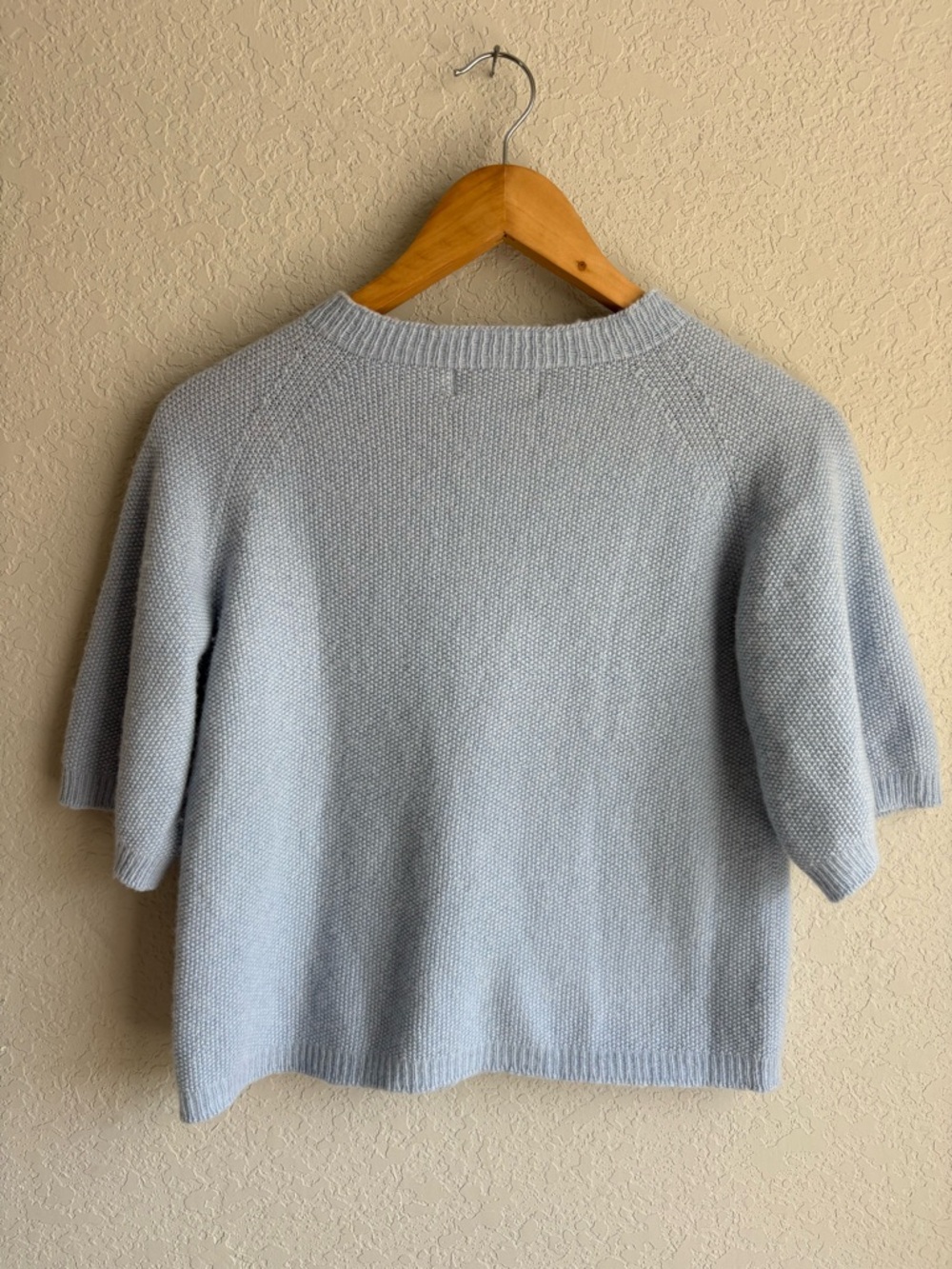 Bianco & Blu Italy Blue Short Sleeve Sweater Small Merino Wool Cashmere Knit Top - Picture 4 of 6
